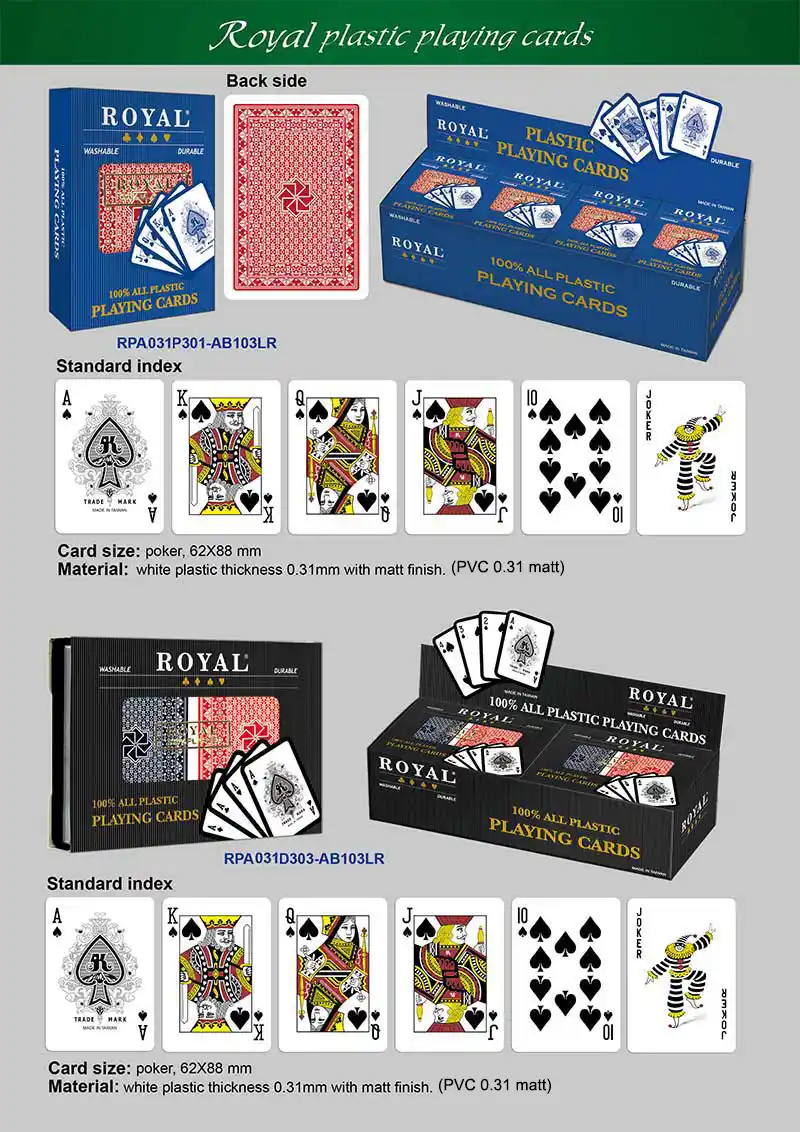 【NOVIDADE】 Cartas de jogar de plástico ROYAL – Índice padrão